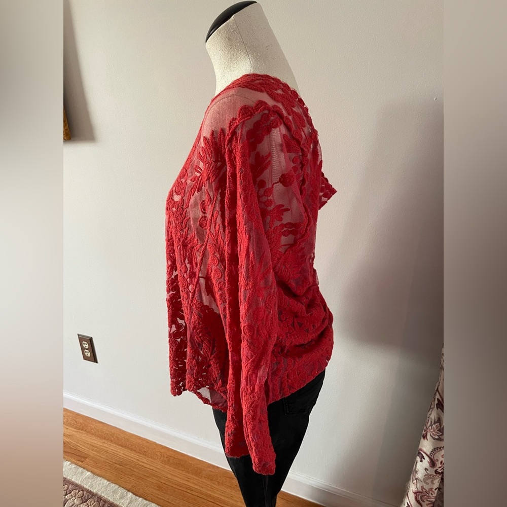 Red Lace Layering Top - Picture 3 of 6
